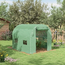Outsunny 2.5 x 2m Walk-In Polytunnel Greenhouse with Roll Up Door Windows Green thumbnail 2