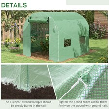 Outsunny 2.5 x 2m Walk-In Polytunnel Greenhouse with Roll Up Door Windows Green thumbnail 4