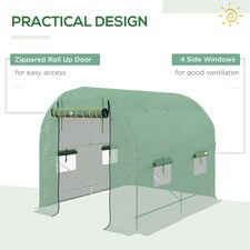 Outsunny 2.5 x 2m Walk-In Polytunnel Greenhouse with Roll Up Door Windows Green thumbnail 5