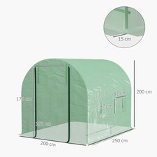 Outsunny 2.5 x 2m Walk-In Polytunnel Greenhouse with Roll Up Door Windows Green thumbnail 7
