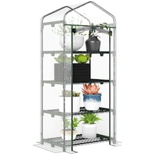 Outsunny Portable 4-Tier Mini Greenhouse Plant Grow House Shed w/ Clear Cover