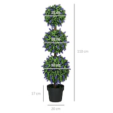 HOMCOM Set of 2 Potted Artificial Plants Ball Tree with Lavender Flowers, 110cm thumbnail 3