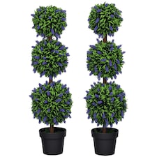 HOMCOM Set of 2 Potted Artificial Plants Ball Tree with Lavender Flowers, 110cm thumbnail 6