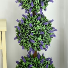 HOMCOM Set of 2 Potted Artificial Plants Ball Tree with Lavender Flowers, 110cm thumbnail 9