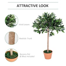Outsunny Artificial Olive Tree Plant In an Orange Pot 90 cm for Home thumbnail 4