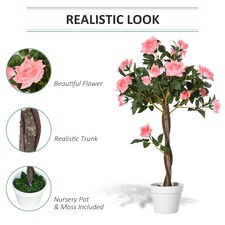 Outsunny 90cm Artificial Rose Tree, Fake Decorative Plant, Pink thumbnail 5