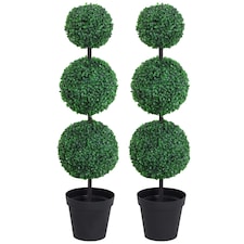 Outsunny 2 PCS Artificial Boxwood Three Balls Tree Decorative Plant Leaves