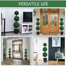 Outsunny 2 PCS Artificial Boxwood Three Balls Tree Decorative Plant Leaves thumbnail 4