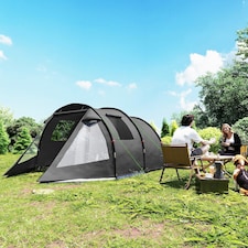 Outsunny 3-4 Persons Tunnel Tent, Two Room Camping Tent w/ Windows, Black thumbnail 10