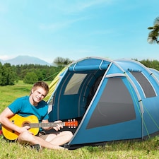 Outsunny 3-4 Persons Tunnel Tent, Two Room Camping Tent w/ Windows, Black thumbnail 2