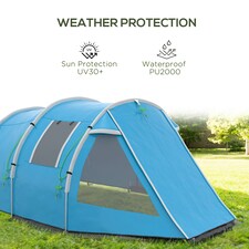 Outsunny 3-4 Persons Tunnel Tent, Two Room Camping Tent w/ Windows, Black thumbnail 4