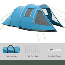 Outsunny 3-4 Persons Tunnel Tent, Two Room Camping Tent w/ Windows, Black thumbnail 6