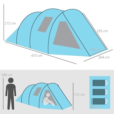 Outsunny 3-4 Persons Tunnel Tent, Two Room Camping Tent w/ Windows, Black thumbnail 7
