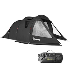 Outsunny 3-4 Persons Tunnel Tent, Two Room Camping Tent w/ Windows, Black thumbnail 9