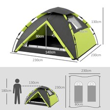 Outsunny 3-4 Man Camping Tent Portable with Bag, Quick Setup, Dark Green thumbnail 7