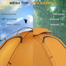 Outsunny Camping Tent Dome Tent with Removable Rainfly for 1-2 Man, Orange thumbnail 3