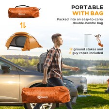Outsunny Camping Tent Dome Tent with Removable Rainfly for 1-2 Man, Orange thumbnail 6
