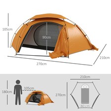 Outsunny Camping Tent Dome Tent with Removable Rainfly for 1-2 Man, Orange thumbnail 7