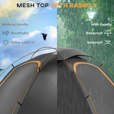 Outsunny Camping Tent Dome Tent with Removable Rainfly for 1-2 Man, Grey thumbnail 3