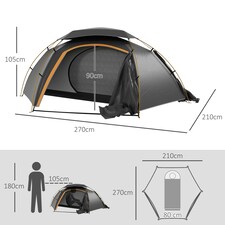 Outsunny Camping Tent Dome Tent with Removable Rainfly for 1-2 Man, Grey thumbnail 7