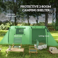 Outsunny 2 Room Camping Family Tent for 3-4 Man, 3000mm Waterproof, Green thumbnail 3