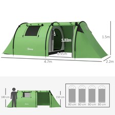 Outsunny 2 Room Camping Family Tent for 3-4 Man, 3000mm Waterproof, Green thumbnail 7