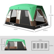 Outsunny Camping Tent with 3000mm Waterproof Rainfly & Screen Panels, Green thumbnail 7