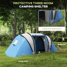 Outsunny 2 Bedroom Camping Tent with Living Area, 3000mm Waterproof, Blue thumbnail 3
