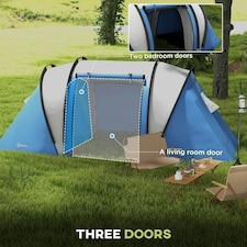 Outsunny 2 Bedroom Camping Tent with Living Area, 3000mm Waterproof, Blue thumbnail 4