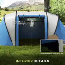 Outsunny 2 Bedroom Camping Tent with Living Area, 3000mm Waterproof, Blue thumbnail 5