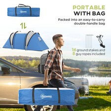 Outsunny 2 Bedroom Camping Tent with Living Area, 3000mm Waterproof, Blue thumbnail 6