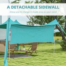 Outsunny Beach Tent Shelter with A Detachable Sidewall, 3 x 3(m), Sky Blue thumbnail 5