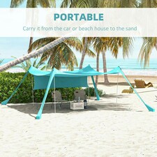 Outsunny Beach Tent Shelter with A Detachable Sidewall, 3 x 3(m), Sky Blue thumbnail 6