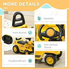 HOMCOM Ride-On Bulldozer Toddler Digger Excavator Scooter Storage Cart thumbnail 6