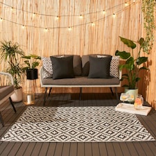 OHS Outdoor Waterproof Geo Garden Patio Anti-Slip Rug, 120x170cm - Grey/White thumbnail 2