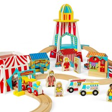 Bigjigs Rail Wooden Fun Fair Train Set - 54 Play Pieces thumbnail 2