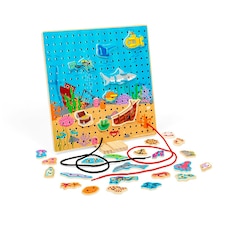 Bigjigs Toys Wooden Marine Lace-A-Shape Game, 30 Geometric Shape Lacing Cards & 6 Laces
