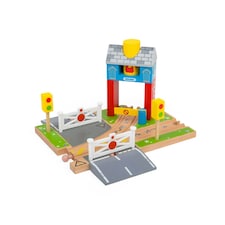 Bigjigs Rail Wooden Signal Box, Includes Movable Red Barriers - 3 Pieces