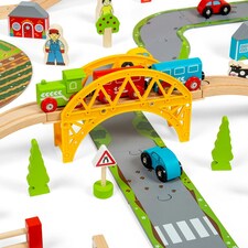 Bigjigs Rail Wooden Road & Rail Train Set, Train Sets For Kids - 80 Pieces thumbnail 2
