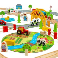 Bigjigs Rail Wooden Road & Rail Train Set, Train Sets For Kids - 80 Pieces thumbnail 3