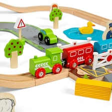 Bigjigs Rail Wooden Road & Rail Train Set, Train Sets For Kids - 80 Pieces thumbnail 4