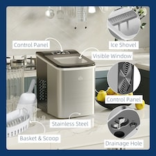 HOMCOM Ice Maker Machine Portable Counter Top Ice Cube Maker for Home Black thumbnail 9