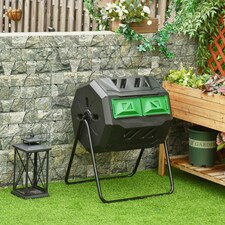 Outsunny 160L Outdoor Tumbling Compost Bin with Dual Chamber, Black thumbnail 2