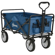 Outsunny Folding Outdoor Storage Trolley Cart Bag Telescopic Handle Brakes Blue