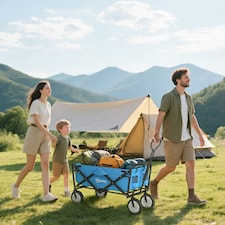 Outsunny Folding Outdoor Storage Trolley Cart Bag Telescopic Handle Brakes Blue thumbnail 7