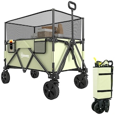 Outsunny 180L Folding Garden Trolley Wagon Cart w/ Extendable Side Walls, Black