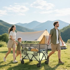 Outsunny 180L Folding Garden Trolley Wagon Cart w/ Extendable Side Walls, Black thumbnail 2