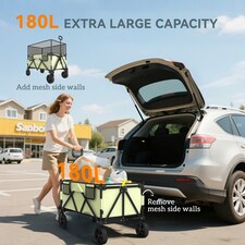 Outsunny 180L Folding Garden Trolley Wagon Cart w/ Extendable Side Walls, Black thumbnail 3