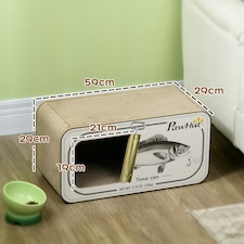 PawHut Cat Scratching Board, 2 in 1 Cat Scratcher Cardboard with Catnip, Canned Tuna Design Cat House for Indoor Kitty, Cream White thumbnail 3