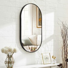 Living and Home Modern Oval Metal Wall Mirror - Black thumbnail 3